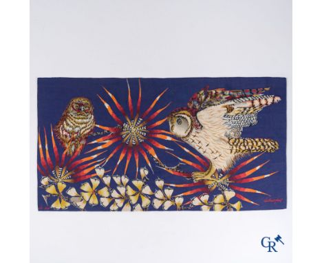 Edmond Dubrunfaut (1920-2007)(*) tapestry in wool, "Owls" signed Dubrunfaut and De Wit. (La manufacture royale De Wit in Mech