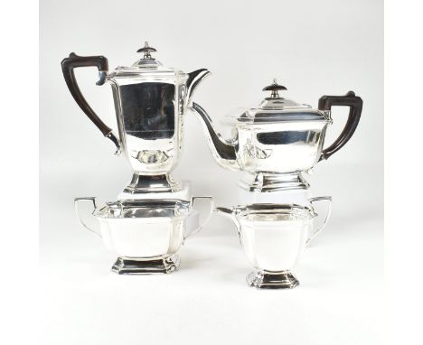 An Ellis &amp; Co silver plated tea service. The four piece set comprising of a tea and coffee pot, sugar bowl and creamer. T