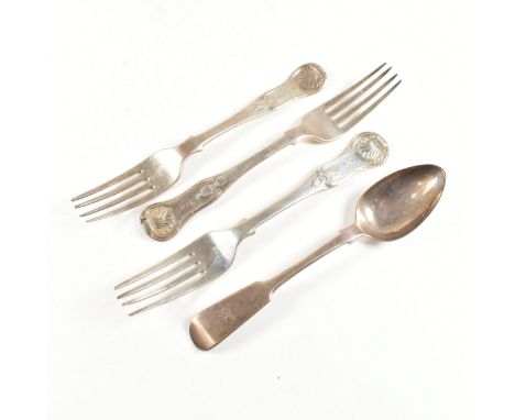 A collection of William IV and later hallmarked silver flatware. The lot to include a&nbsp;William IV Scottish hourglass patt