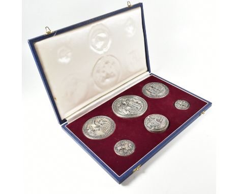 A cased set of hallmarked silver mounted replica seals of the Burgesses of Bristol. The Bristol interest cased set having six