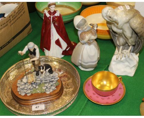 A Border Fine Arts figure group "Time for Reflection" depicting a shepherd and sheepdog, a plated circular drinks' tray, Roya