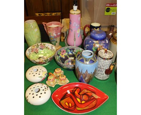 A collection of mainly 20th Century English pottery including two Maling bowls, a Kensington Pottery jug and vase, Tuscan Dec