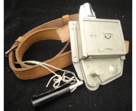 A Zero Numerator Bell Punch ticket machine by Bell Punch Ltd, MS London, No'd. "91113", with leather strap, wad of omnibus ti