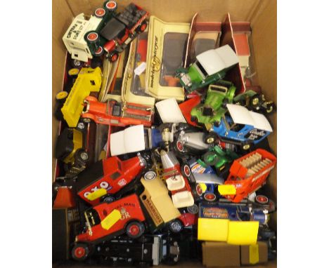 A box of various Models of Yesteryear vehicles including Ford Model A, Ford Model T, 1927 Talbot van, Foden Steam Wagon, Stut