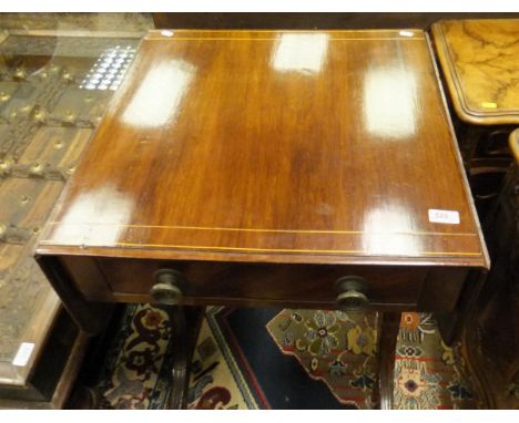 A 19th Century mahogany and satinwood inlaid sofa table with single drawer with brass embossed handles CONDITION REPORTS Top 