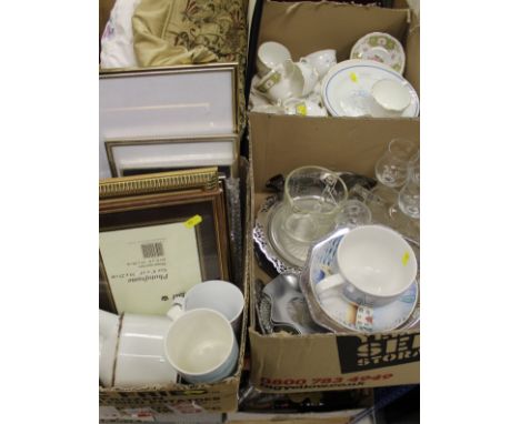 Three boxes of sundry items containing a Sadler "Wellington" part tea service, a Duchess "Granville" part tea service, variou