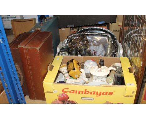 Seven boxes of assorted sundry items to include decorative china, cameras, glassware, plated wares, etc, together with a Brex