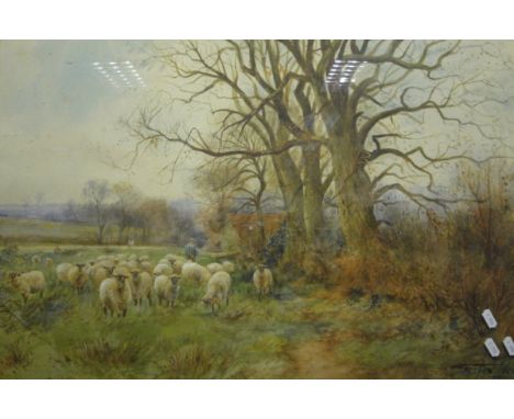 HENRY CHARLES FOX "The sheep drover", watercolour, signed lower right and dated "1885" CONDITION REPORTS Has foxing throughou