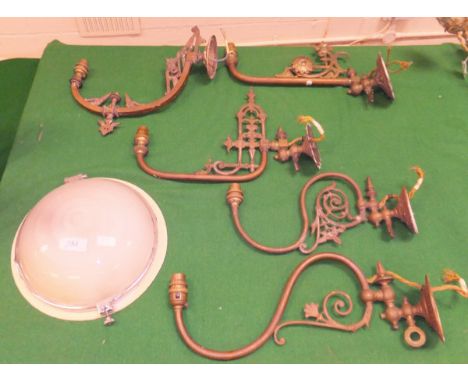A cut glass ceiling light shade together with five single branch wall lights in brass