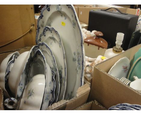Two boxes of sundry china and glassware to include a Queen Anne "Meadowside" part tea service, a Spode "Royal Jade" oval shap