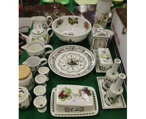 A collection of Portmeirion Pottery, including "Pomona" and "Botanic Garden", including clock, wall clock, oil and vinegar bo