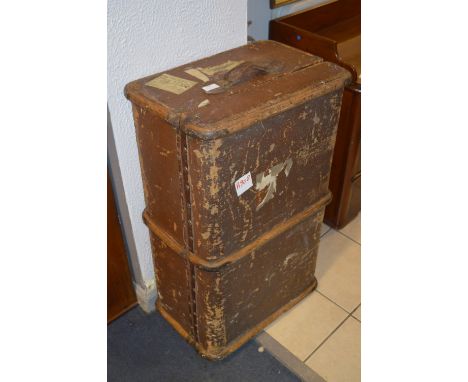 Brown Canvas Wood Bound Travel Trunk 