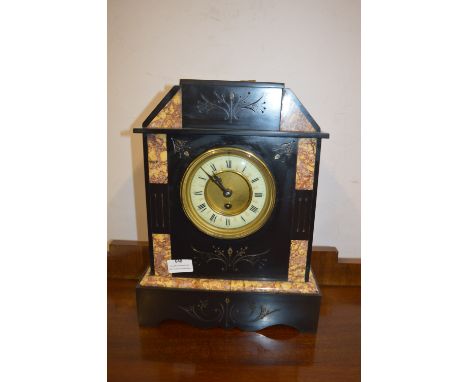 Black Slate &amp; Marble Effect Mantel Clock 