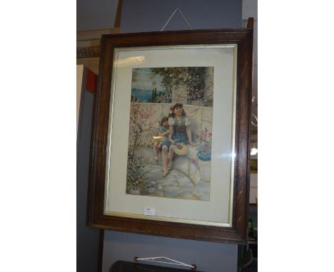 Oak Framed Pears Print by W.S.Coleman 