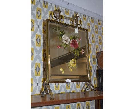Victorian Brass FRamed Mirrored Flower Painted Firescreen 