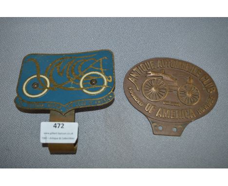 Veteran Motor Club of America and Antique Automobile Club of America Grill Badges 