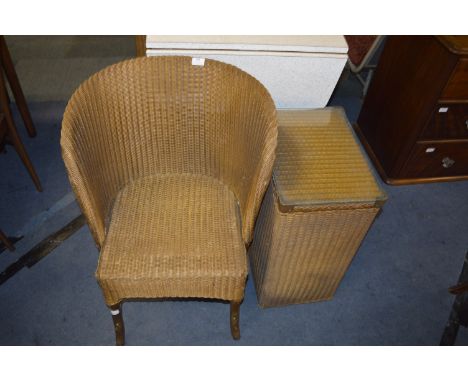 Lloyd Loom Gold Wicker Armchair and Linen Basket 