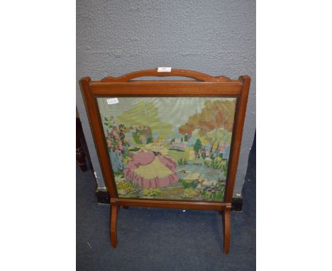 Mahogany Framed Firescreen with Woolwork Panel 