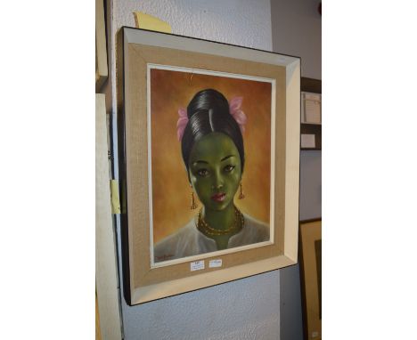 Oil Painting on Canvas - Portrait of Green Lady by Vera Pegrum 