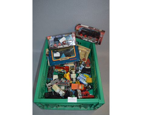 Box Containing Playworn Diecast Model Vehicles Including Majorette, Matchbox and Lledo Days Gone 