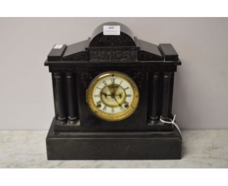 Black Slate Mantel Clock with Corinthian Columns 