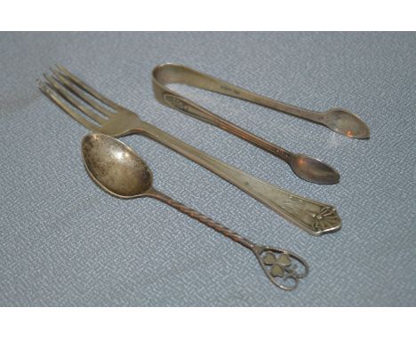 Silver Teaspoon, Tongs and Fork - Approx 60g 