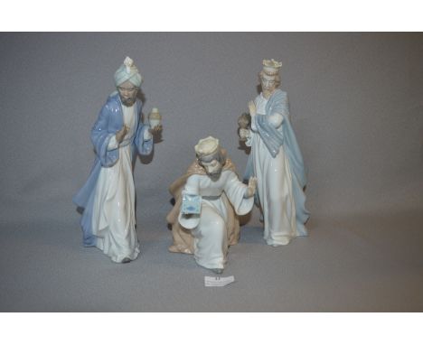 Nao Lladro Three Kings Figurines - Melchior with Chest, Gasper with Cup and Balthasar with Jug 