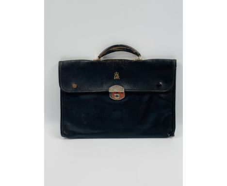Leather civil servants briefcase, with gold stamped ER and crown, 41cm wide. Estimate: £20-40This item qualifies for in-house
