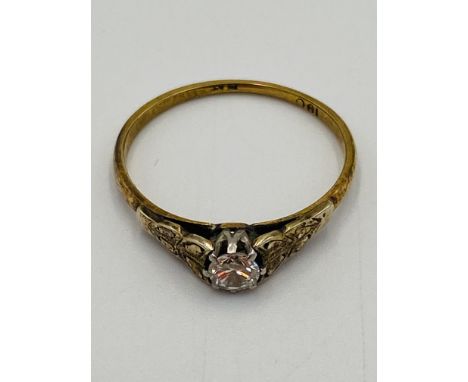 18ct gold solitaire ring, 1.8g, size O. Estimate: £60-80.This item qualifies for in-house posting.