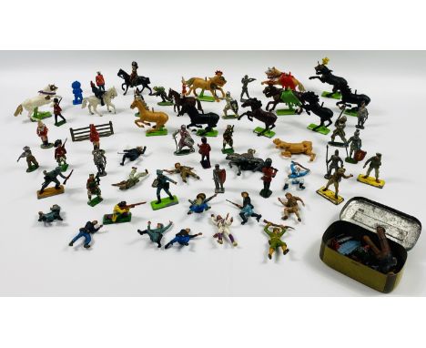 A quantity of toy figures, to include some lead and Britains Ltd. Estimate: £15-30.This item qualifies for in-house posting.