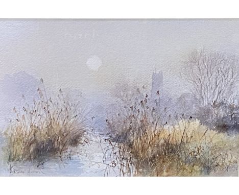 Framed and glazed watercolour entitled Winter Sunrise of Reed Beds by David Howell, 29 x 42cms. Estimate £30-50.