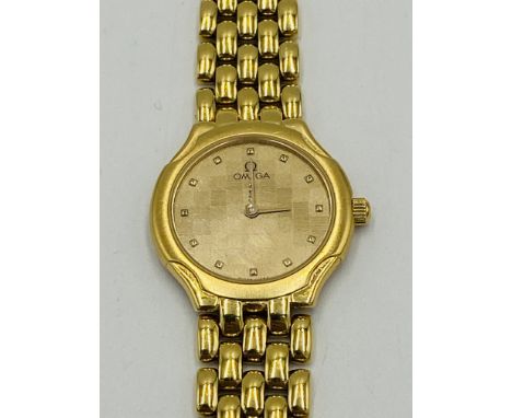 18ct gold Omega ladies wristwatch, 41.4g, complete with box. Estimate: £800-1,000.This item qualifies for in-house posting.