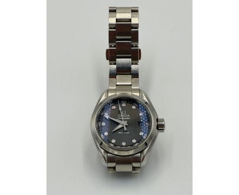 Omega Seamaster Aqua Terra 150m ladies quartz wristwatch, with grey dial and diamond markers on stainless steel Omega strap. 