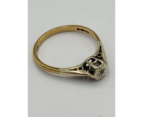 9ct gold ring set with a small diamond, size K, 1.6g. Estimate: £40-50.This item qualifies for in-house posting.