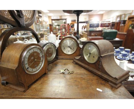 Four vintage wooden Mantle clocks to include Westminster Chimes example