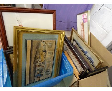 Two boxes of mixed Vintage framed prints & pictures