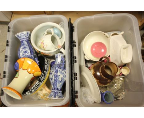 Two boxes of vintage ceramics, glass and silver plate