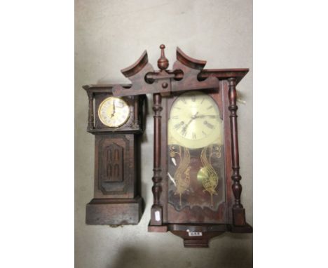 Two vintage wooden cased clocks to include a Miniature Long case style