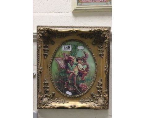 Framed ceramic fairy scene plaque