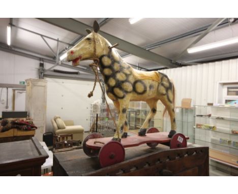 Vintage French child's painted pull along Horse