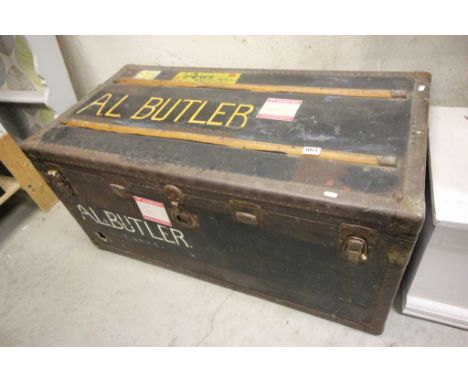Large Vintage Wooden Bound Cabin Trunk