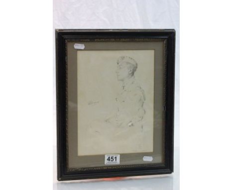 WWII framed & glazed pencil sketch signed by the artist