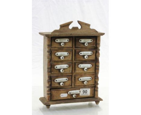 Vintage wooden set of Spice drawers with Ceramic plaques & knobs