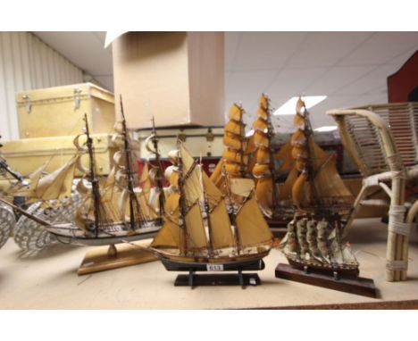 Four vintage model Sailing Ships