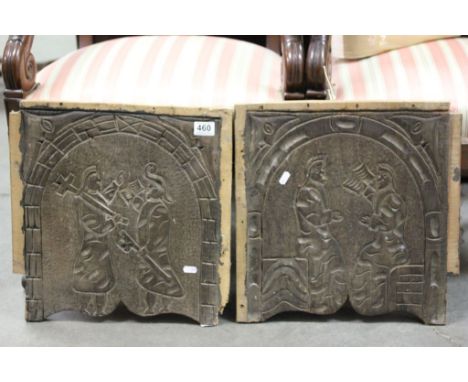 Two vintage carved wooden Religious panels possibly from a Coffer
