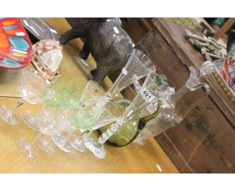 Collection of Glass ware including Two Claret Jugs, Decanter etched with Thistles and Ten Glasses
