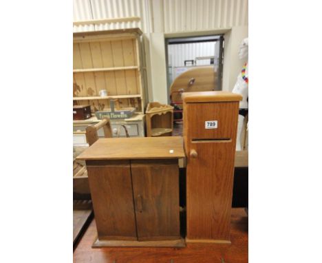 Pine Post Box Cupboard and Small Oak Cupboard with slide out shelf