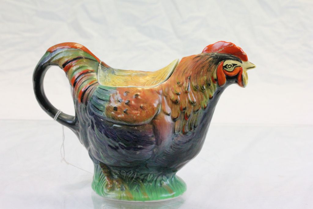 Pottery Chicken teapot with hand painted decoration and marked to base