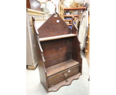 Victorian Pine and Elm Hanging Shelf and Drawer 