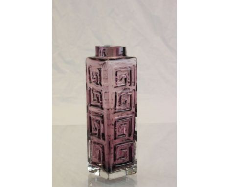 Whitefriars Aubergine Greek Key vase by Geoffrey Baxter